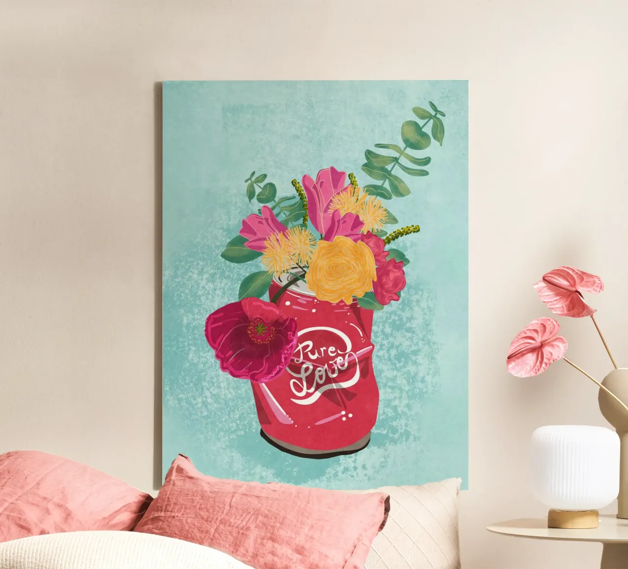 Bloemen in een blikje canvas met Baklijst van Illustration Raissa Oltmanns