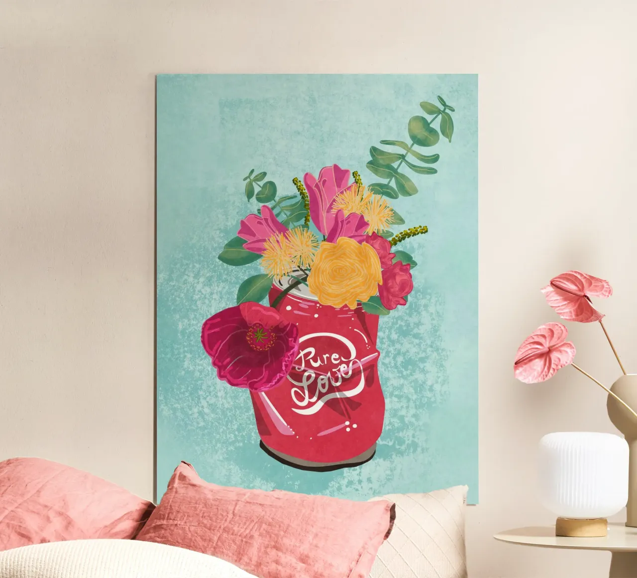 Fiori in barattolo poster con telaio in legno da Illustration Raissa Oltmanns