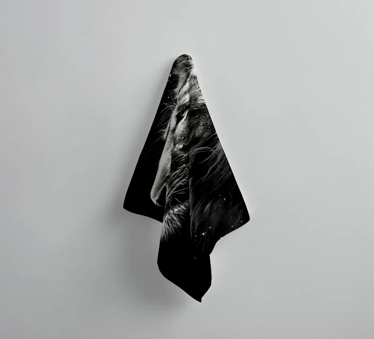 Black and white lion animal art towel by Justyna Jaszke JBJart