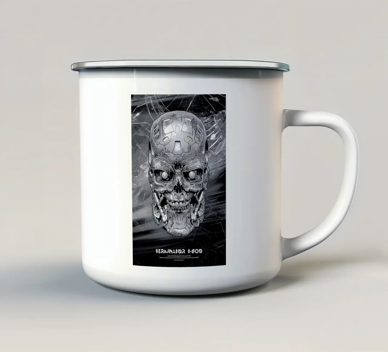 Terminator enamel mug by Tomasz Zawistowski