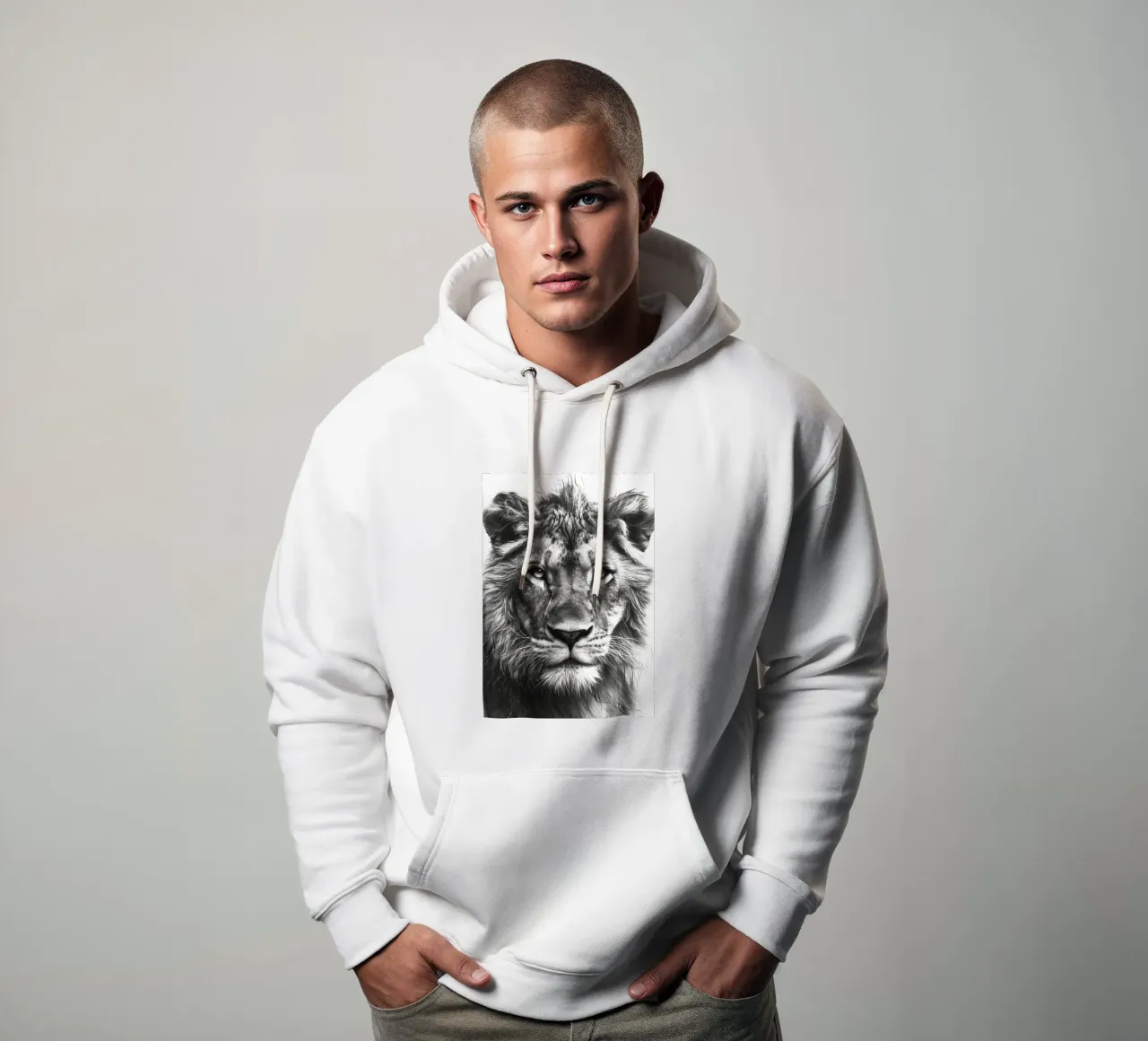 Leone in bianco e nero felpa con cappuccio da Justyna Jaszke JBJart