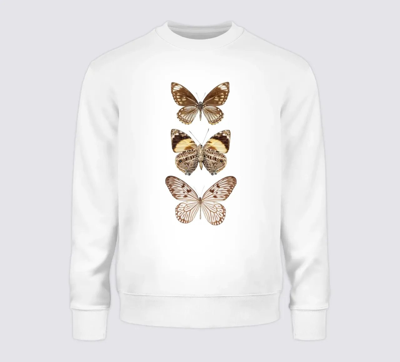 Earthy Elegance: Three Butterflies sweatshirt by Curious Collections by Marielle Leenders