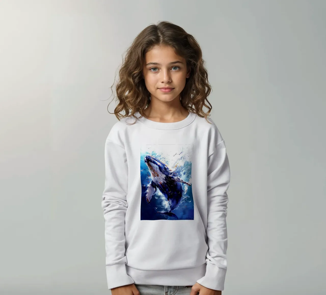 Oceano blu e balena felpa bambino da Justyna Jaszke JBJart
