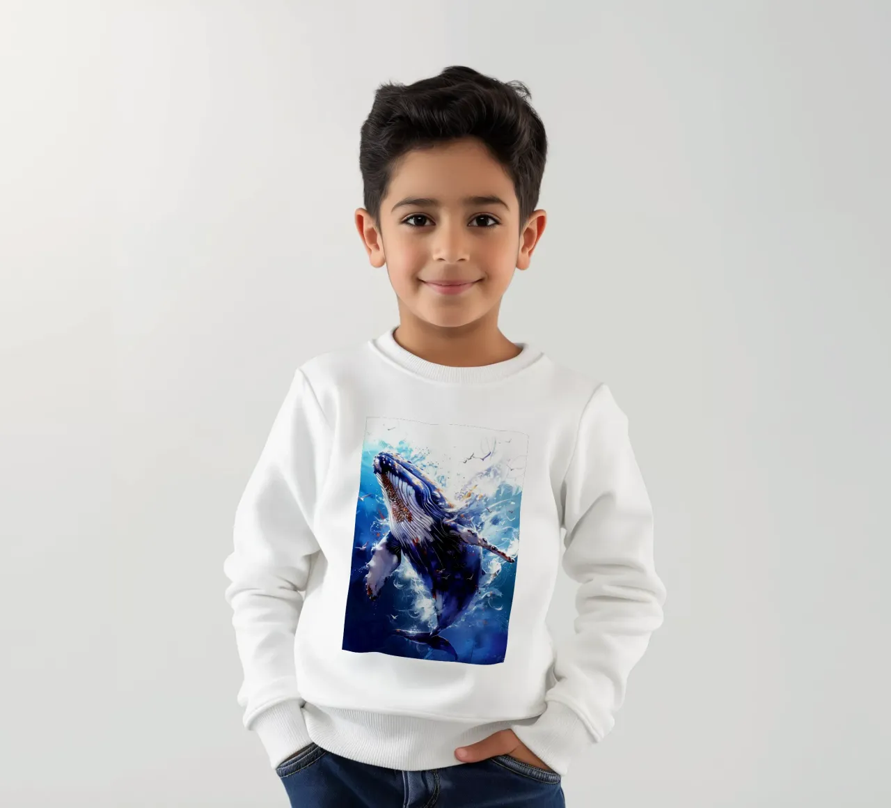 Oceano blu e balena felpa bambino da Justyna Jaszke JBJart
