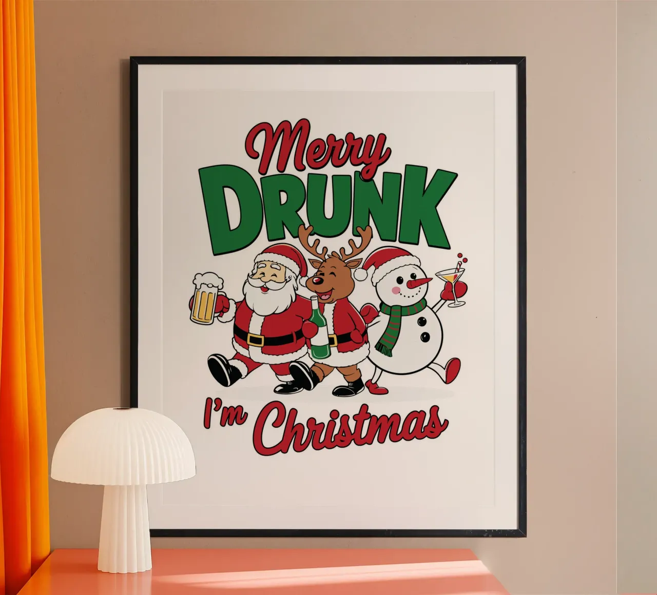 Merry Drunk I'm Christmas poster con telaio in legno da edsonramosart