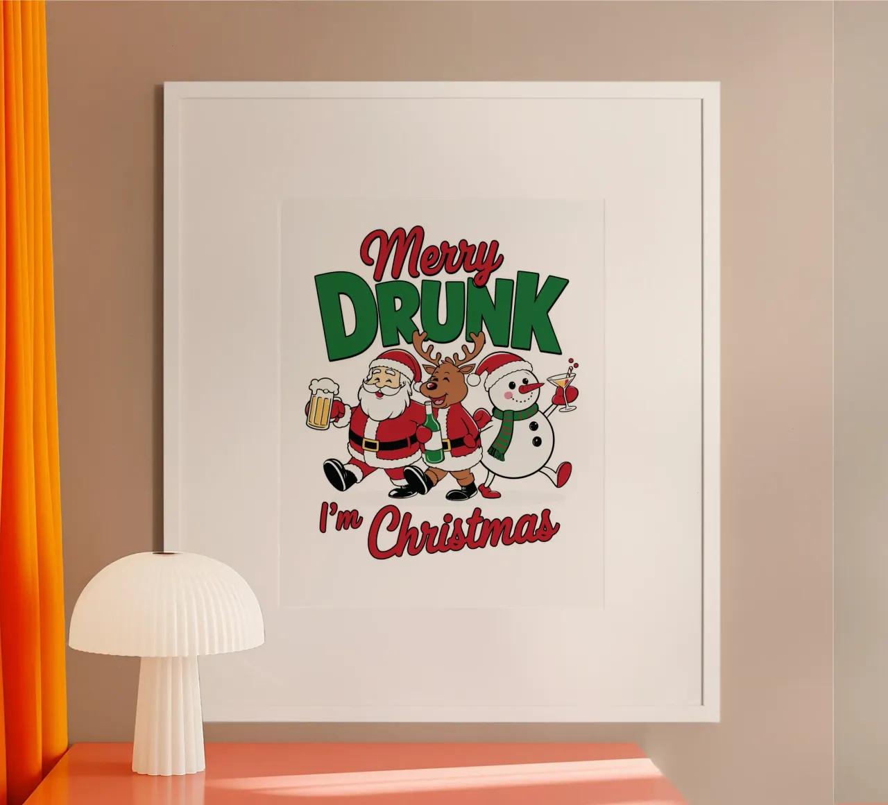 Merry Drunk I'm Christmas poster con telaio in legno da edsonramosart