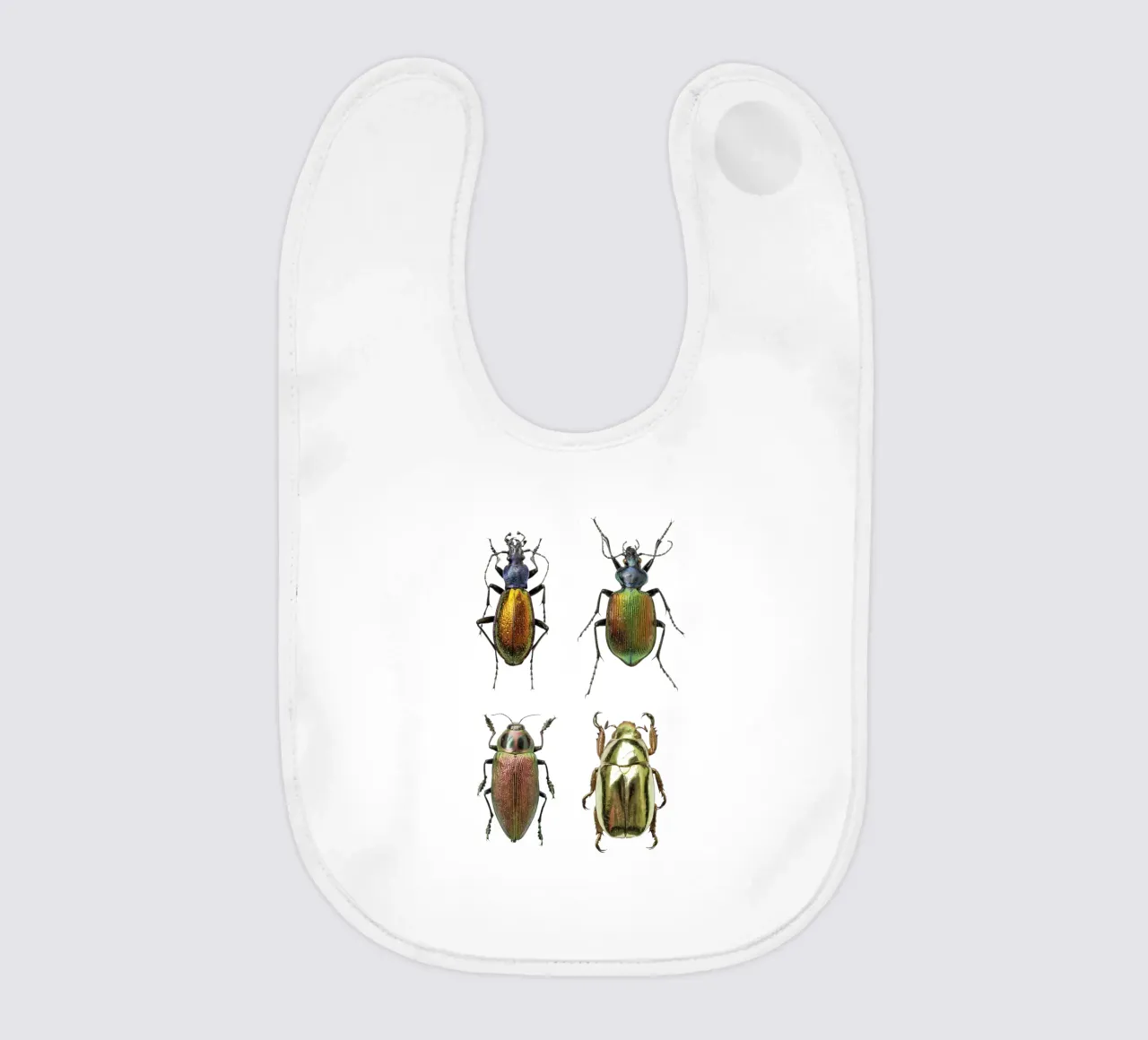 Schimmernde Juwelen: Vier schimmernde Käfer Babylätzchen von Curious Collections by Marielle Leenders