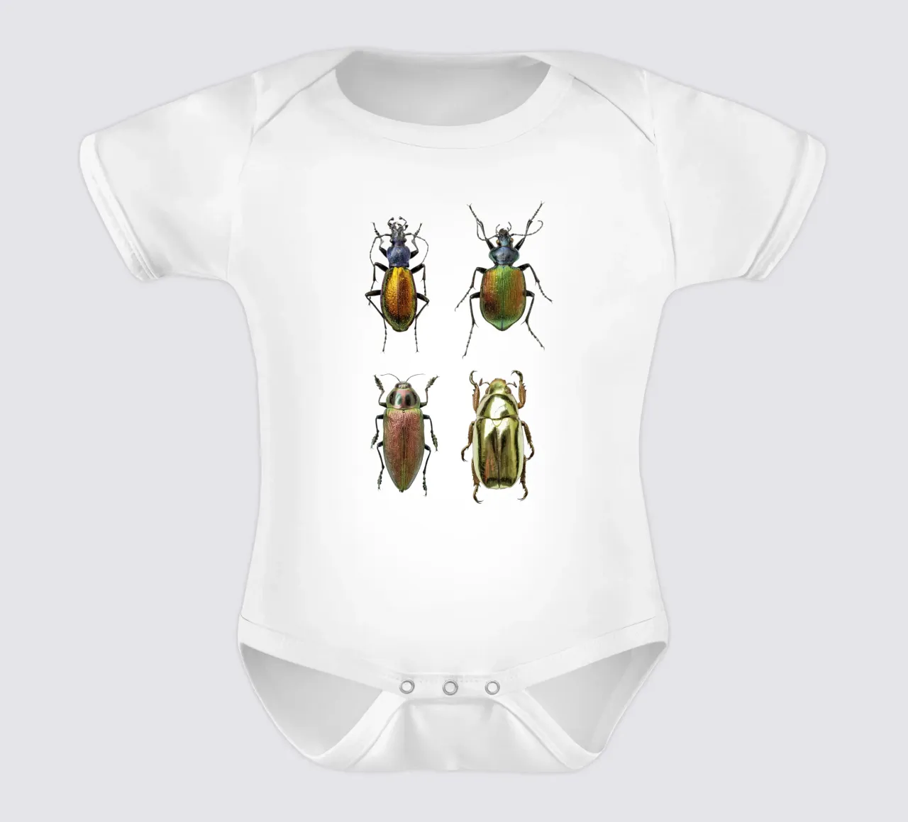 Schimmernde Juwelen: Vier schimmernde Käfer Kurzarm Babybody von Curious Collections by Marielle Leenders