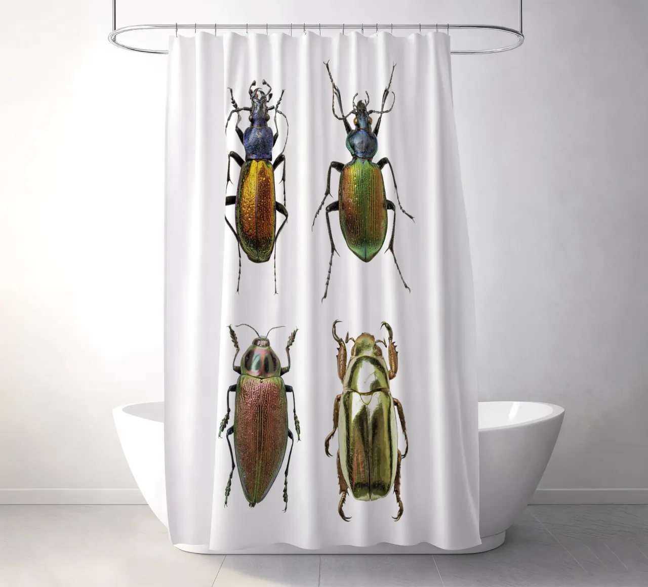 Schimmernde Juwelen: Vier schimmernde Käfer Duschvorhang von Curious Collections by Marielle Leenders