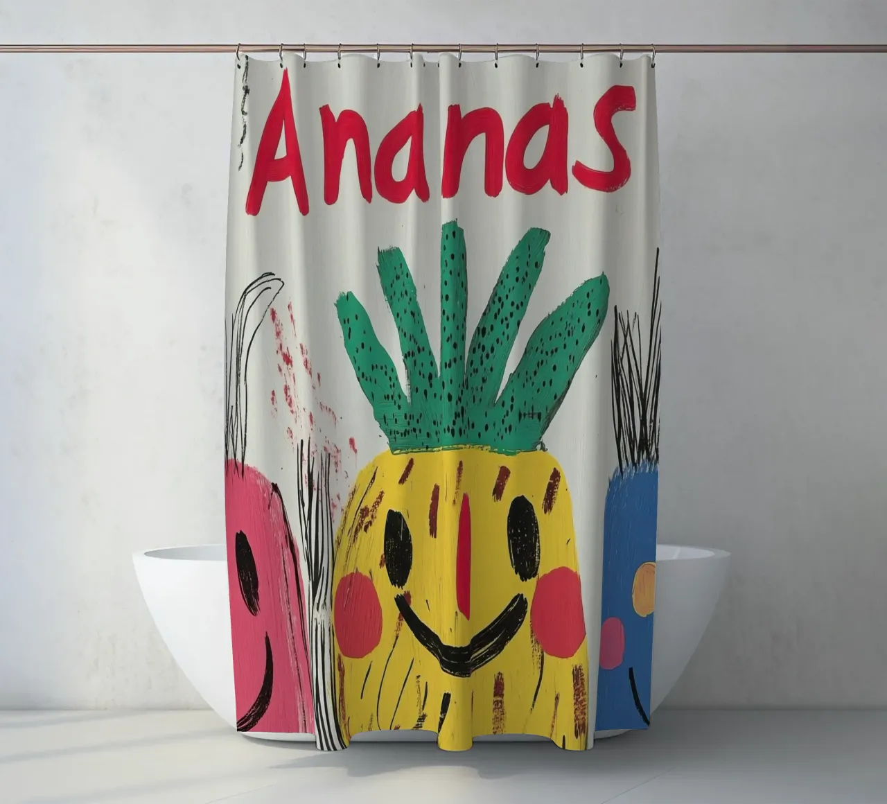 Ananas Joyeux tenda da doccia da Pop and Fruits - Affiches & posters