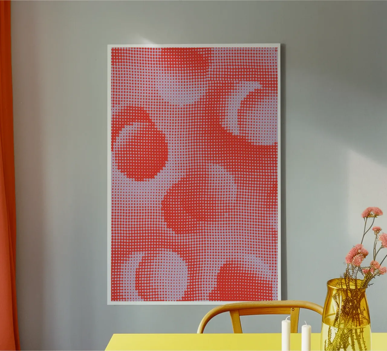 Grid Pattern - Lilac Red canvas with Floater frame by Malou-Studio