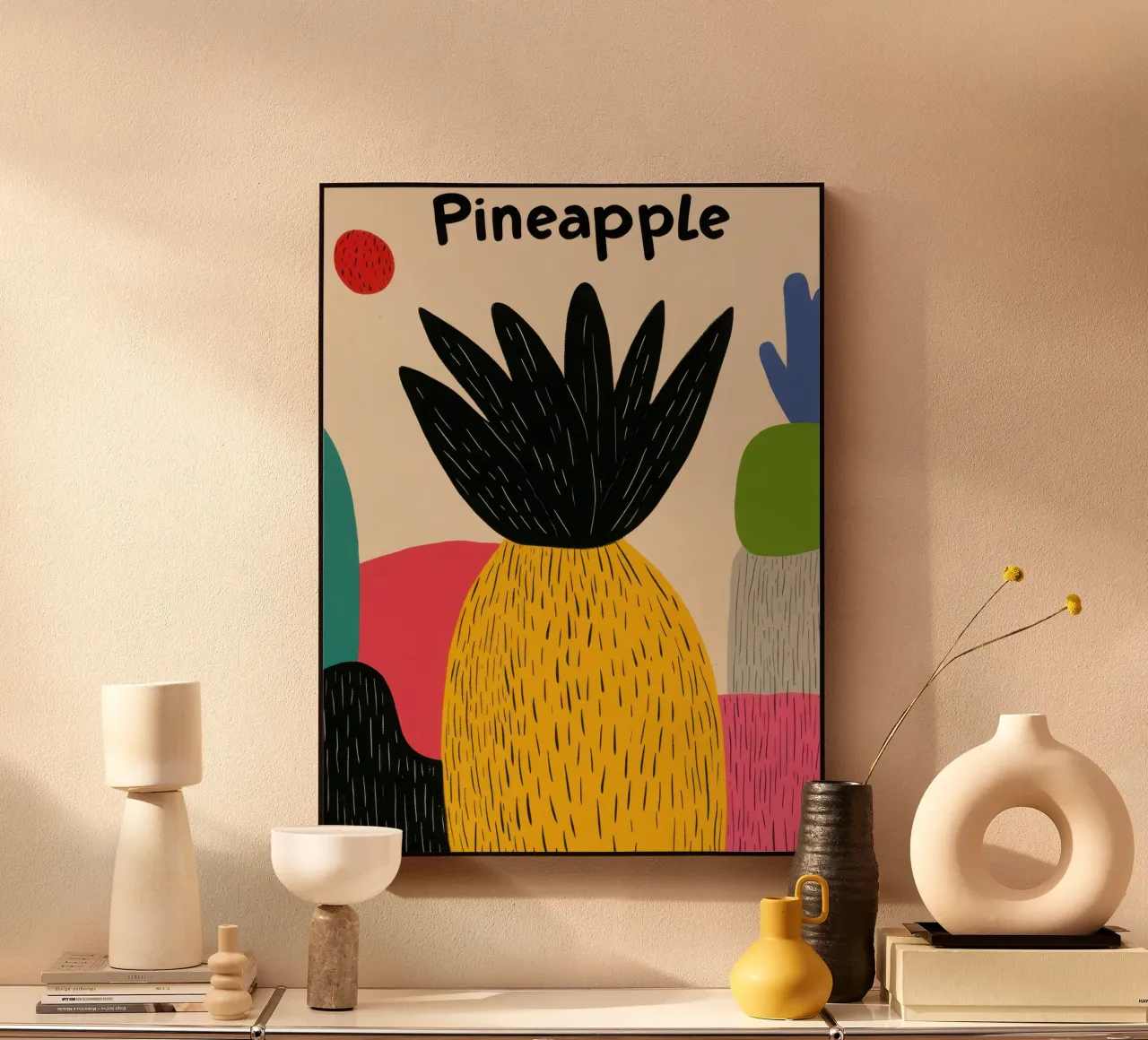 Ananas Abstrait acryl van Pop and Fruits - Affiches & posters