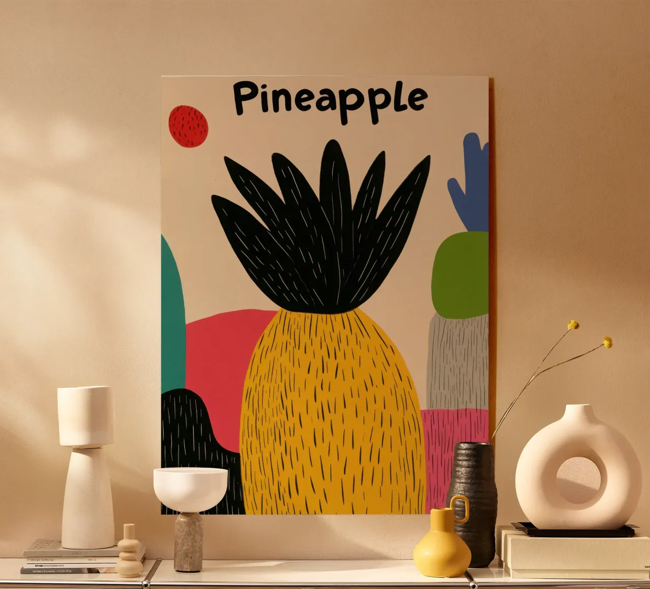 Ananas Abstrait acryl van Pop and Fruits - Affiches & posters