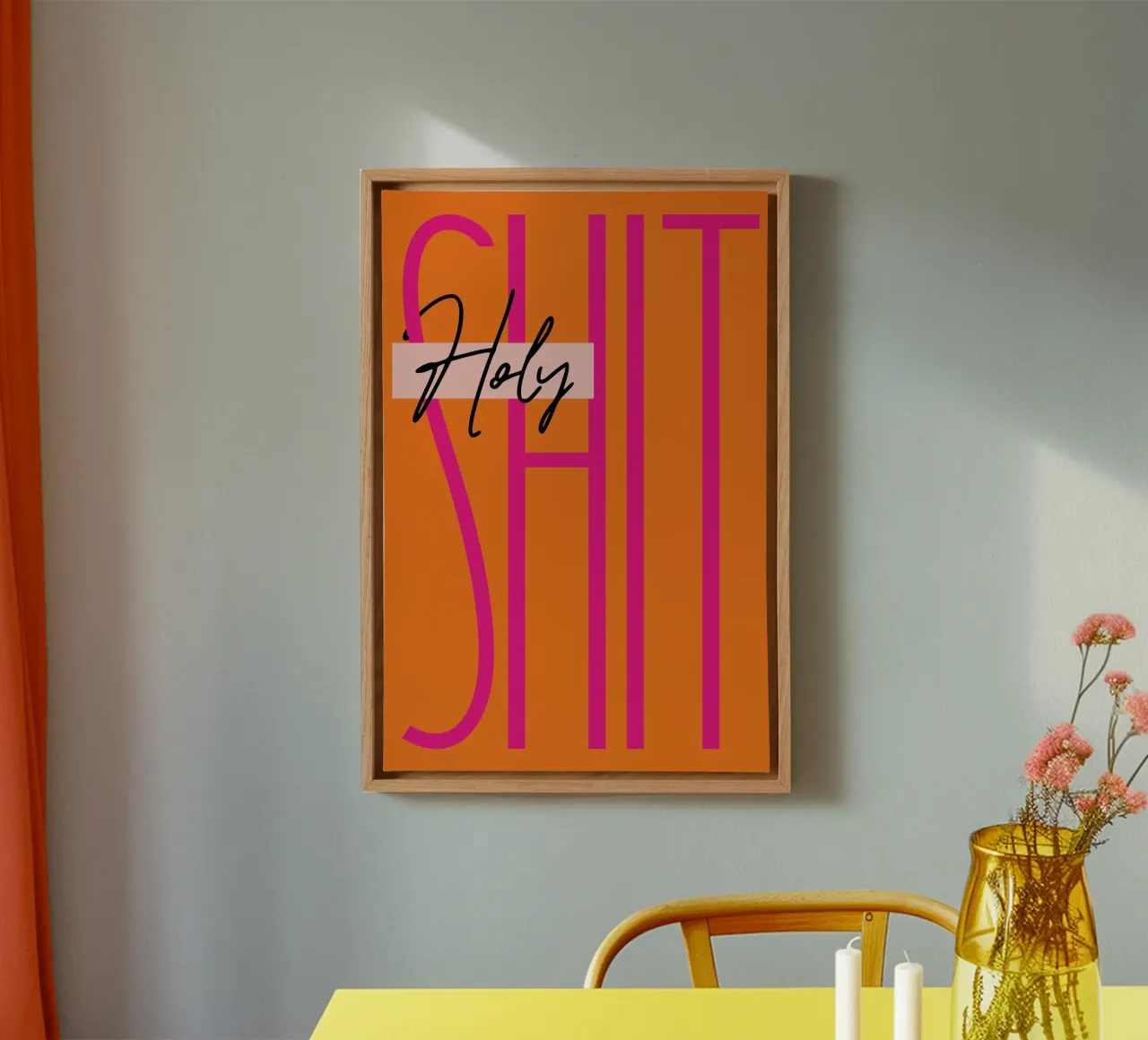 Holy Shit - Arancione Rosa tela con Cornice a cassetta da Malou-Studio