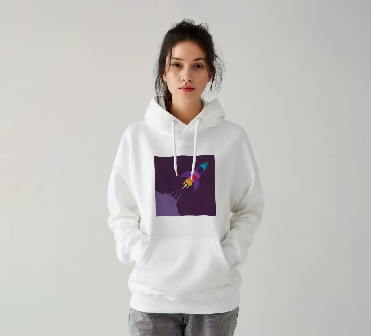 Arte della cameretta con razzi spaziali arcobaleno felpa con cappuccio da Kim Hubball Studio