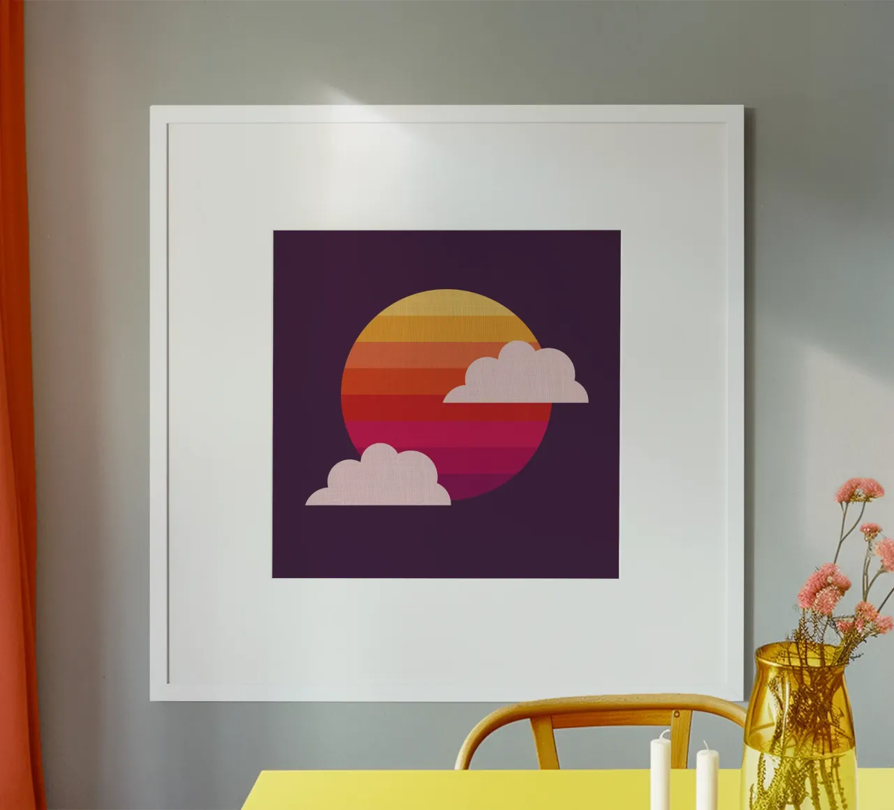 Sole al tramonto poster con telaio in alluminio da Kim Hubball Studio