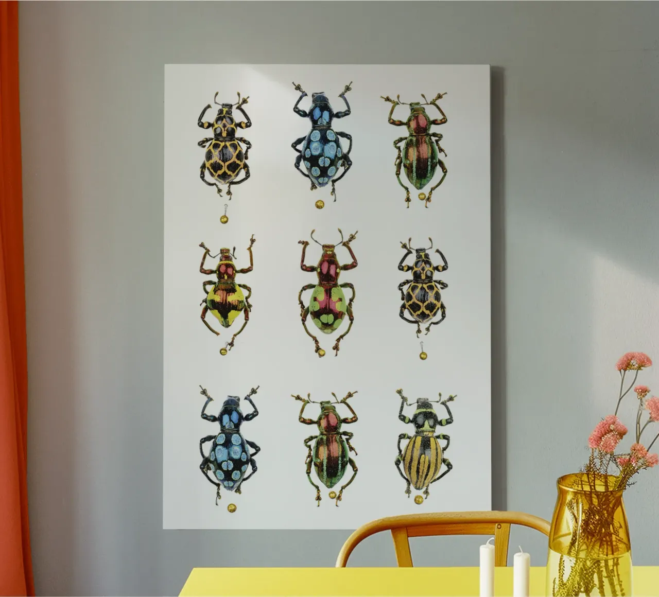 Tiny Treasures: Shiny Colorful Beetles canvas by Curious Collections by Marielle Leenders