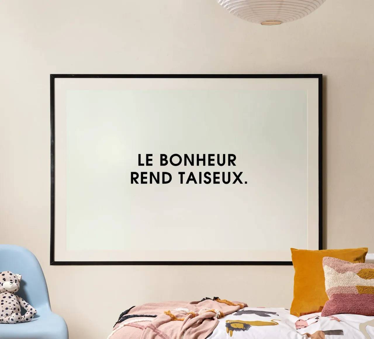 Le bonheur rend taiseux - White poster met houten frame van Intertitres