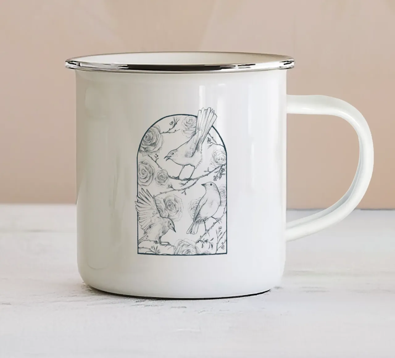 Pettirosso tazza in smalto da mikekoubou