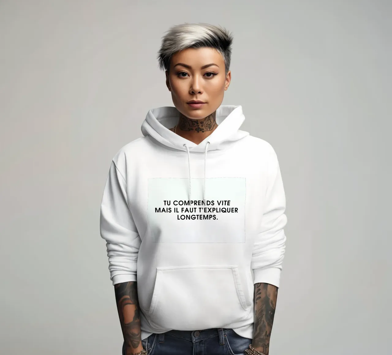 Tu comprends vite mais il faut t'expliquer longtemps - White felpa con cappuccio da Intertitres