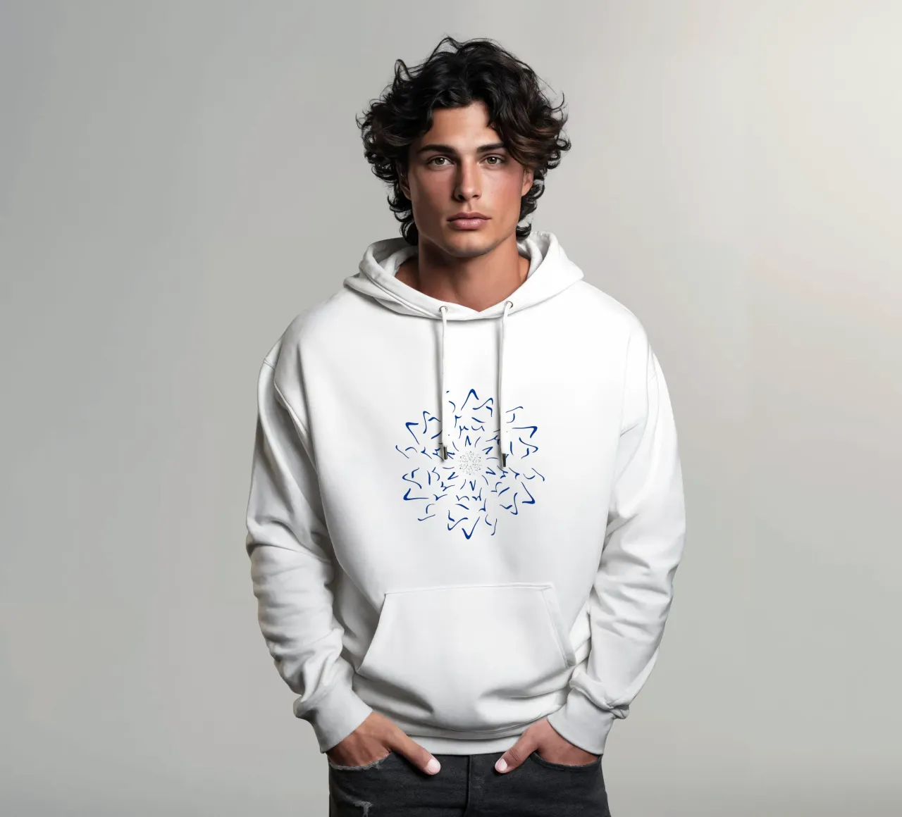 Nordic Winter Starburst | Blue on Neutral felpa con cappuccio da sabidussi
