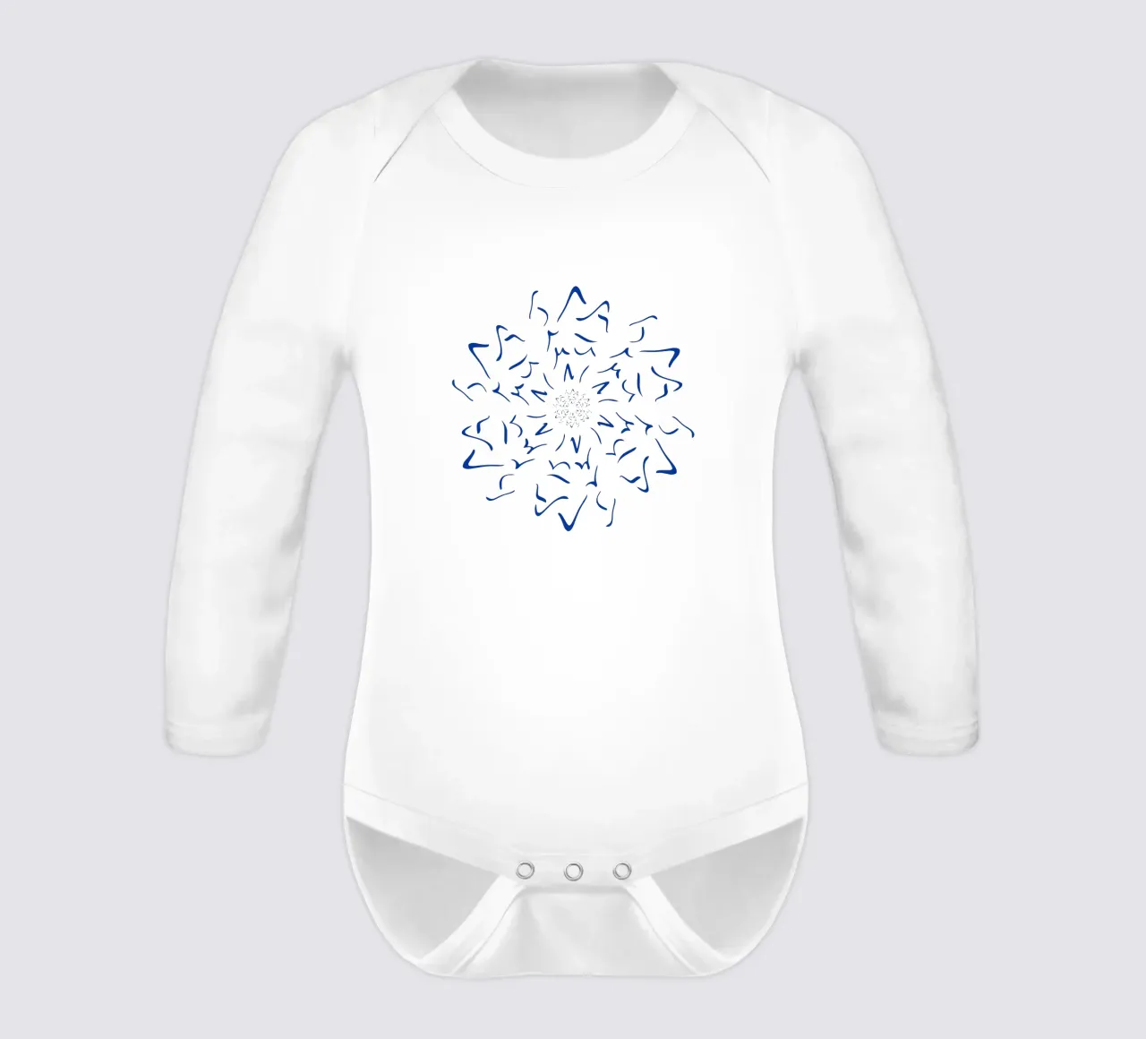 Nordic Winter Starburst | Blue on Neutral long-sleeve baby romper by sabidussi
