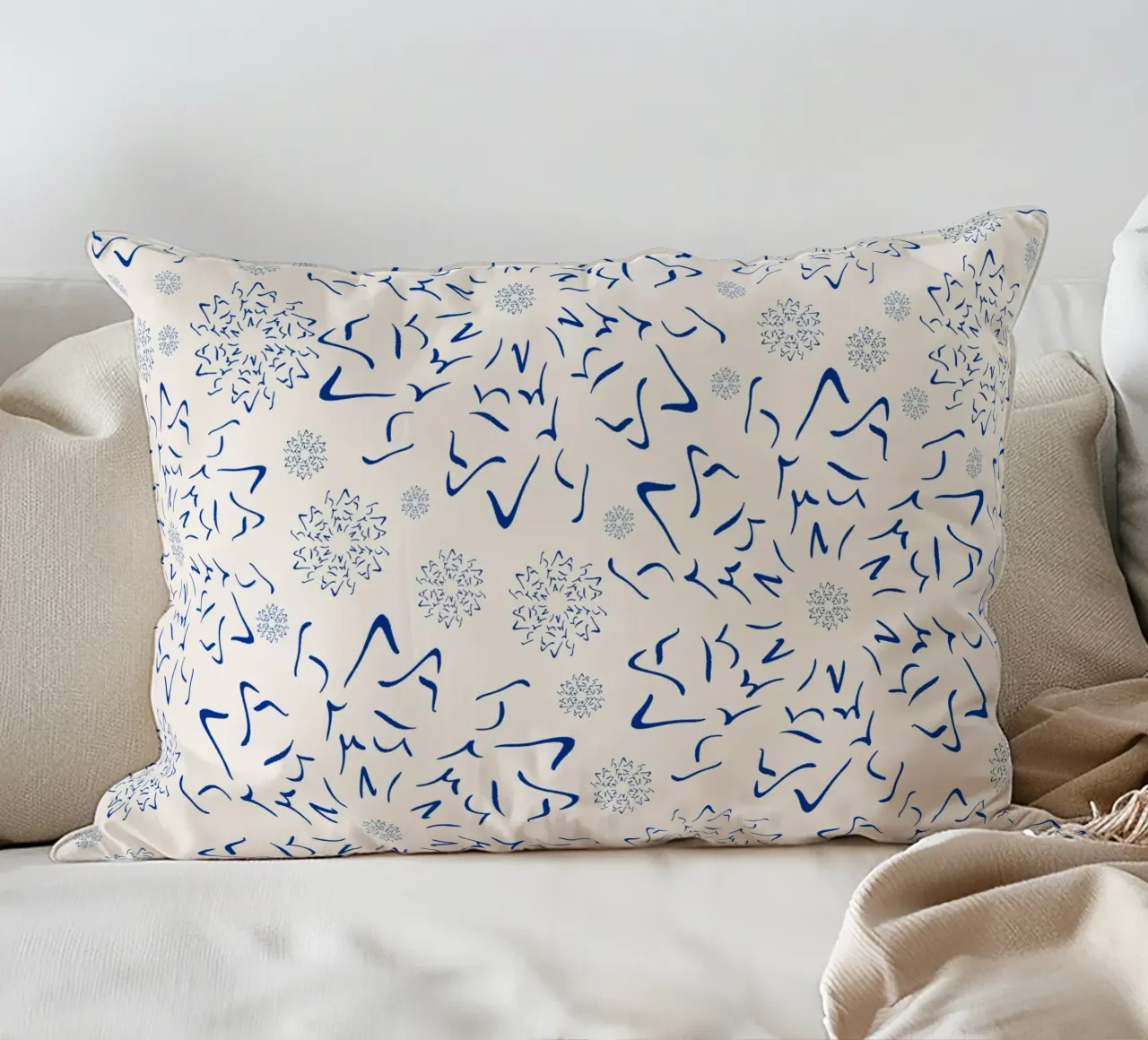 Nordic Winter Starburst | Blue on Neutral decorative cushion by sabidussi