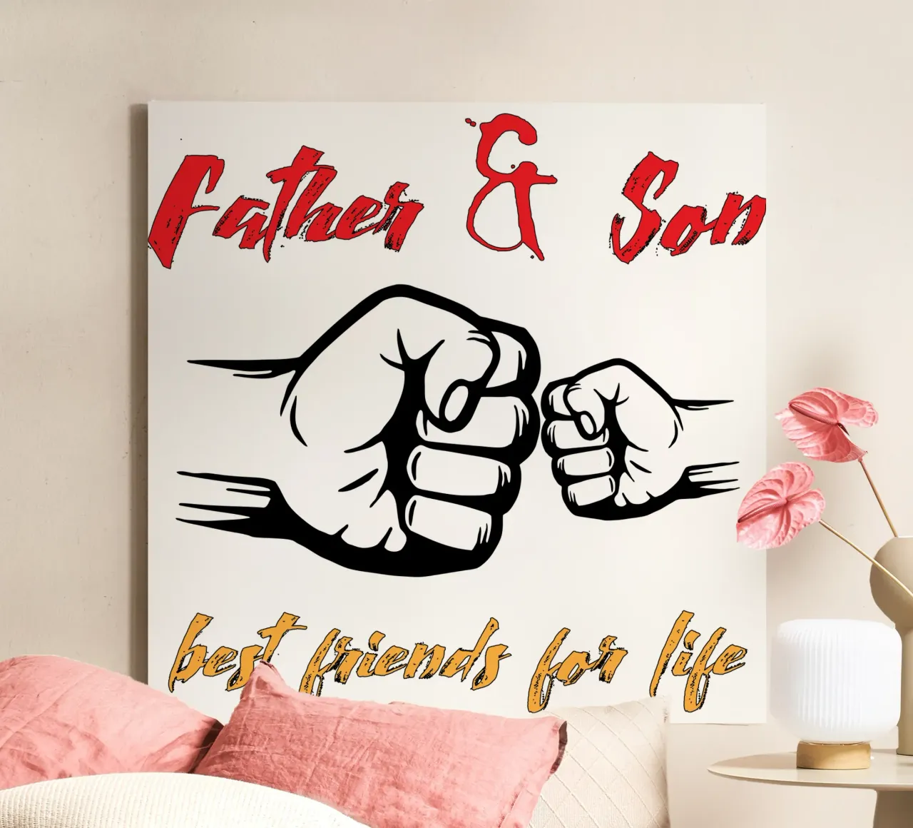 Vader en zoon beste vrienden voor het leven canvas met Baklijst van ririedis