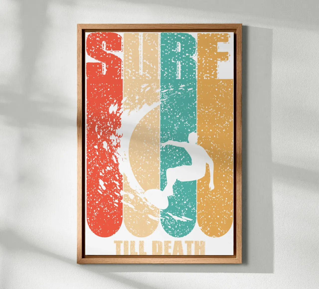 Surf Till Death, regalo para amantes del surf lienzo con Marco flotante de ririedis