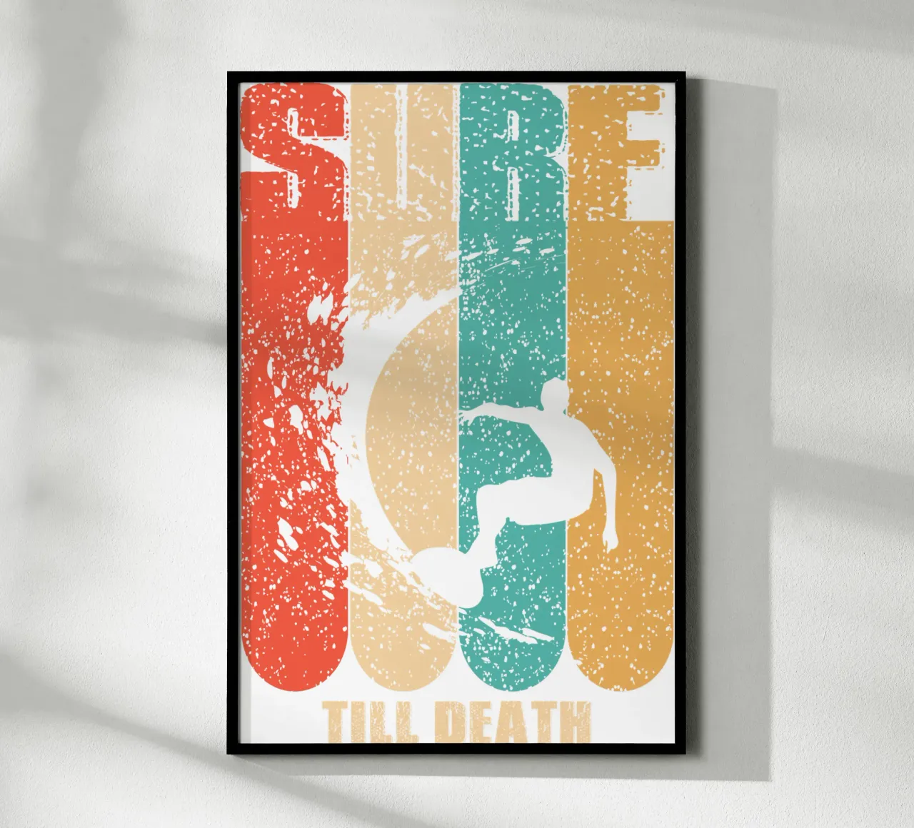 Surf fino alla morte, regalo per gli amanti del surf poster con telaio in alluminio da ririedis