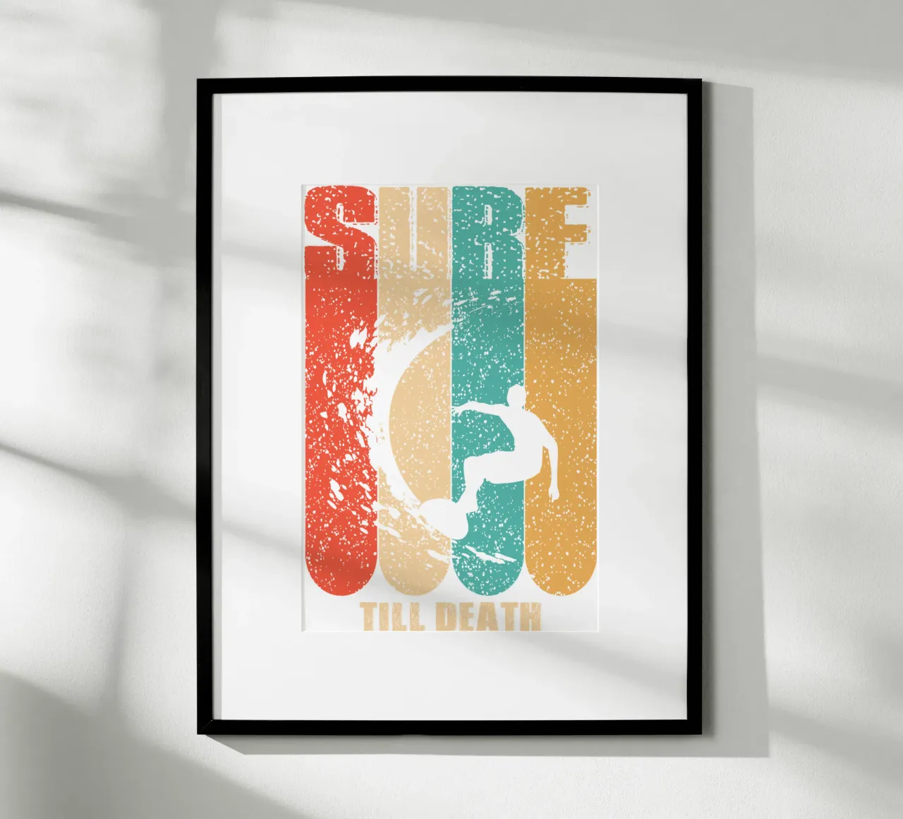 Surf fino alla morte, regalo per gli amanti del surf poster con telaio in alluminio da ririedis