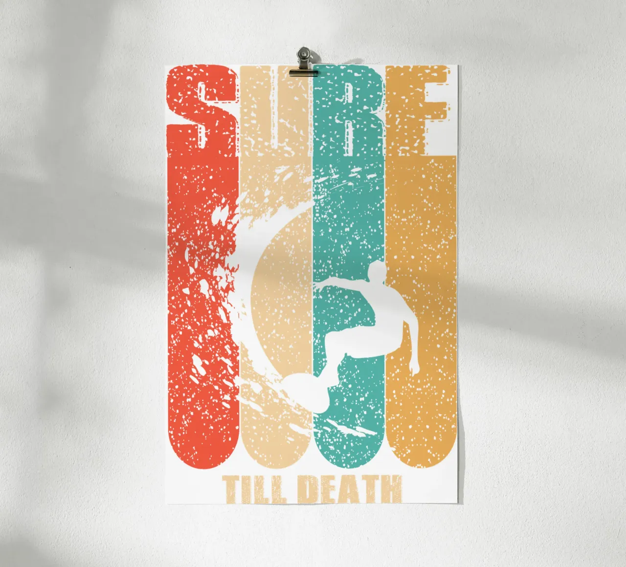 Surf fino alla morte, regalo per gli amanti del surf poster con telaio in alluminio da ririedis