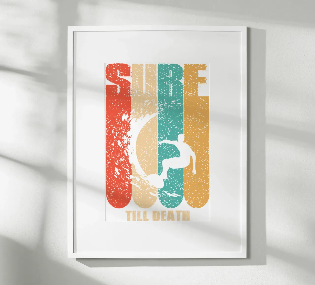 Surf fino alla morte, regalo per gli amanti del surf poster con telaio in alluminio da ririedis
