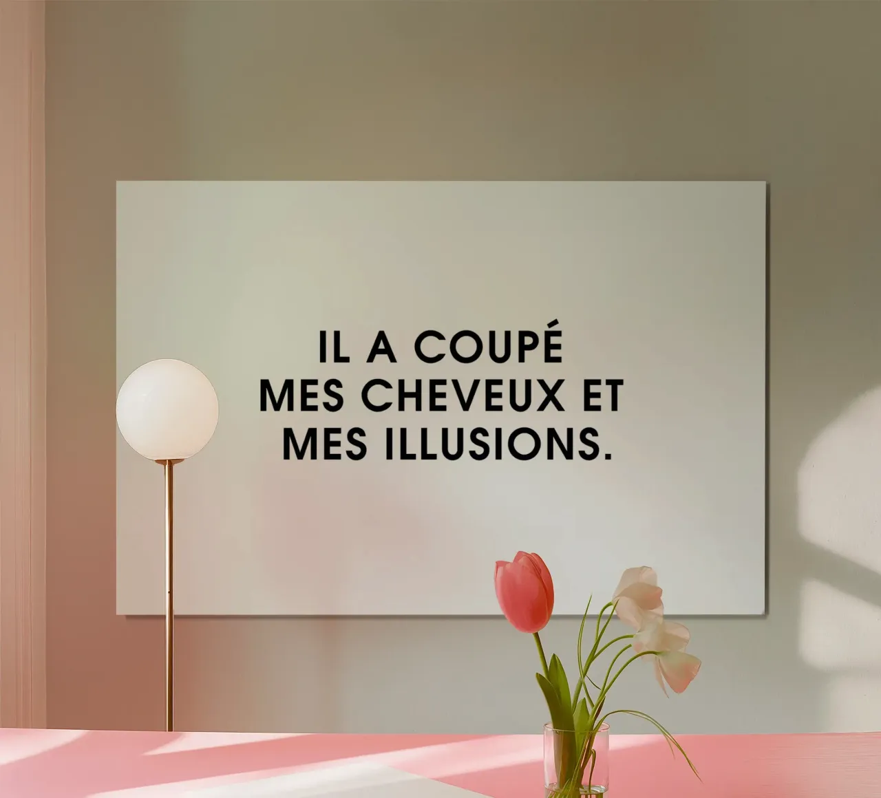 Il a coupé mes cheveux et mes illusions - White poster con telaio in alluminio da Intertitres