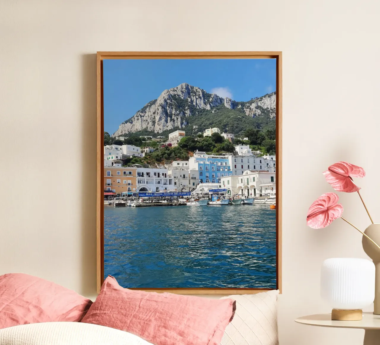 Amalfi Coast view tela con Cornice a cassetta da Les Meravelles