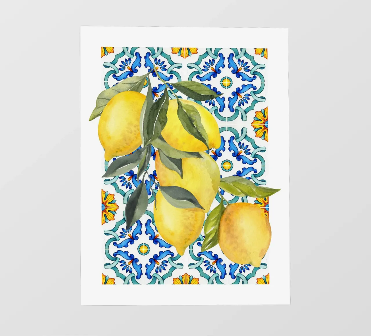 Stampa piastrelle blu limone telo in pvc da Bella Studio