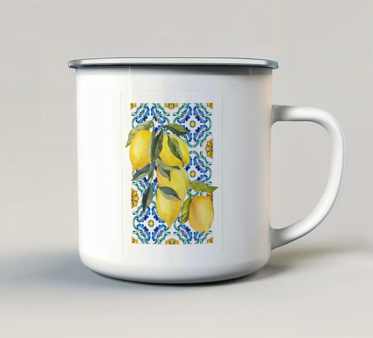 Stampa piastrelle blu limone tazza in smalto da Bella Studio