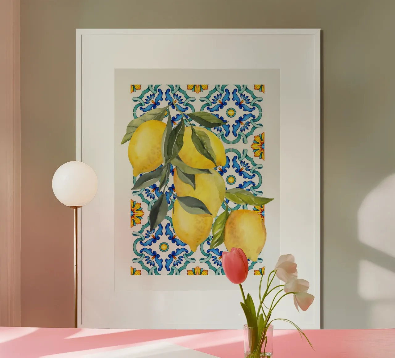 Stampa piastrelle blu limone poster da Bella Studio