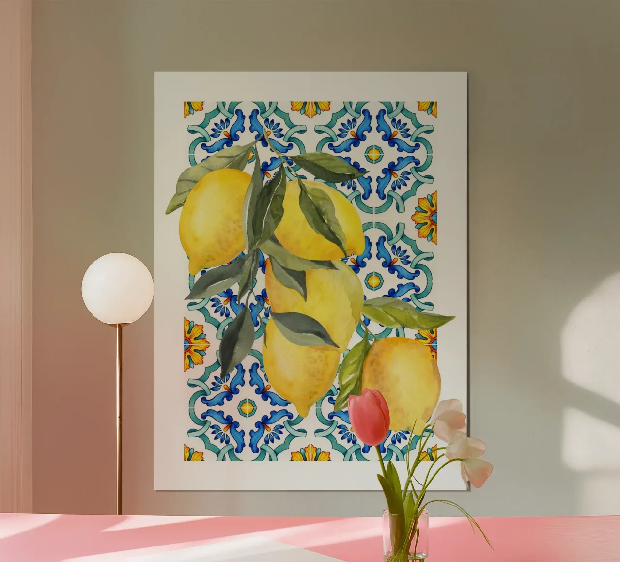 Stampa piastrelle blu limone poster da Bella Studio