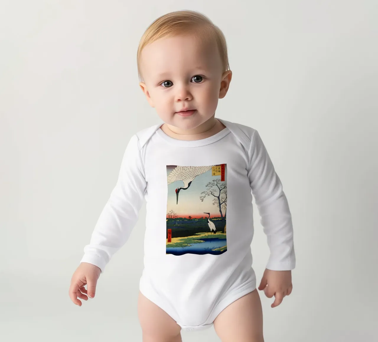 Utagawa Hirshige - Minowa, Kanasugi, and Mikawashima, 1857 long-sleeve baby romper by William Store