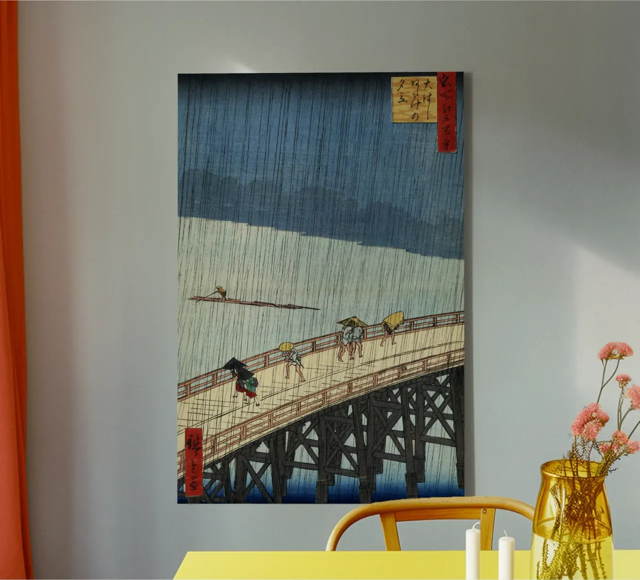 Utagawa Hiroshige - Plotselinge regenbui over de Shin-Ōhashi brug canvas met Baklijst van William Store