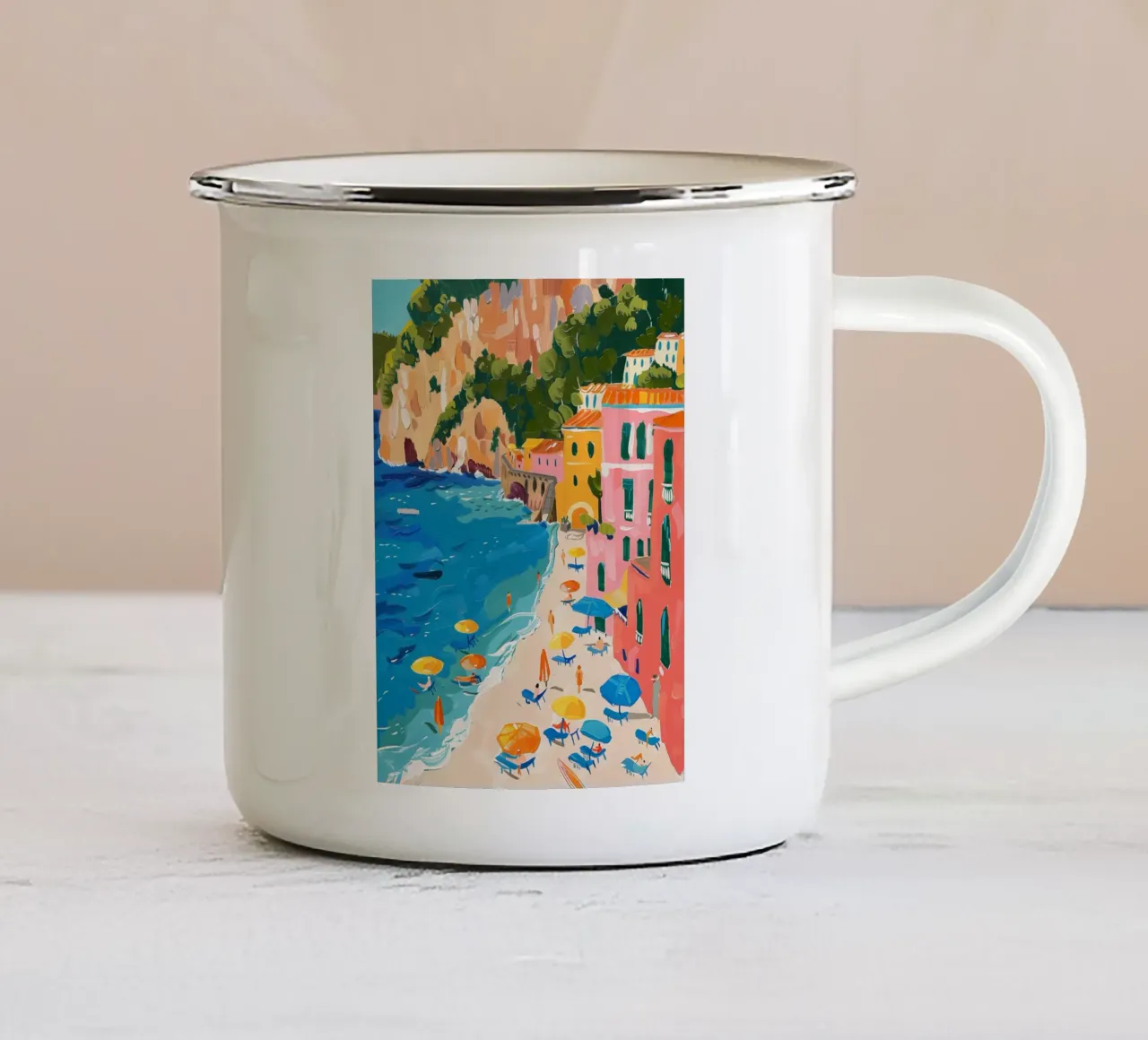 Stampa spiaggia italiana tazza in smalto da Bella Studio