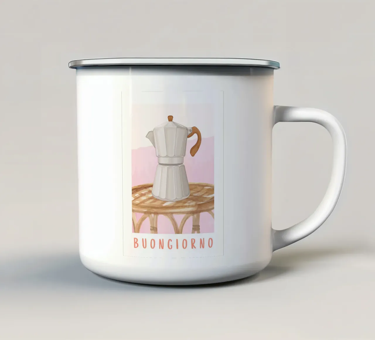 Buongiorno Coffee Print tazza in smalto da Bella Studio