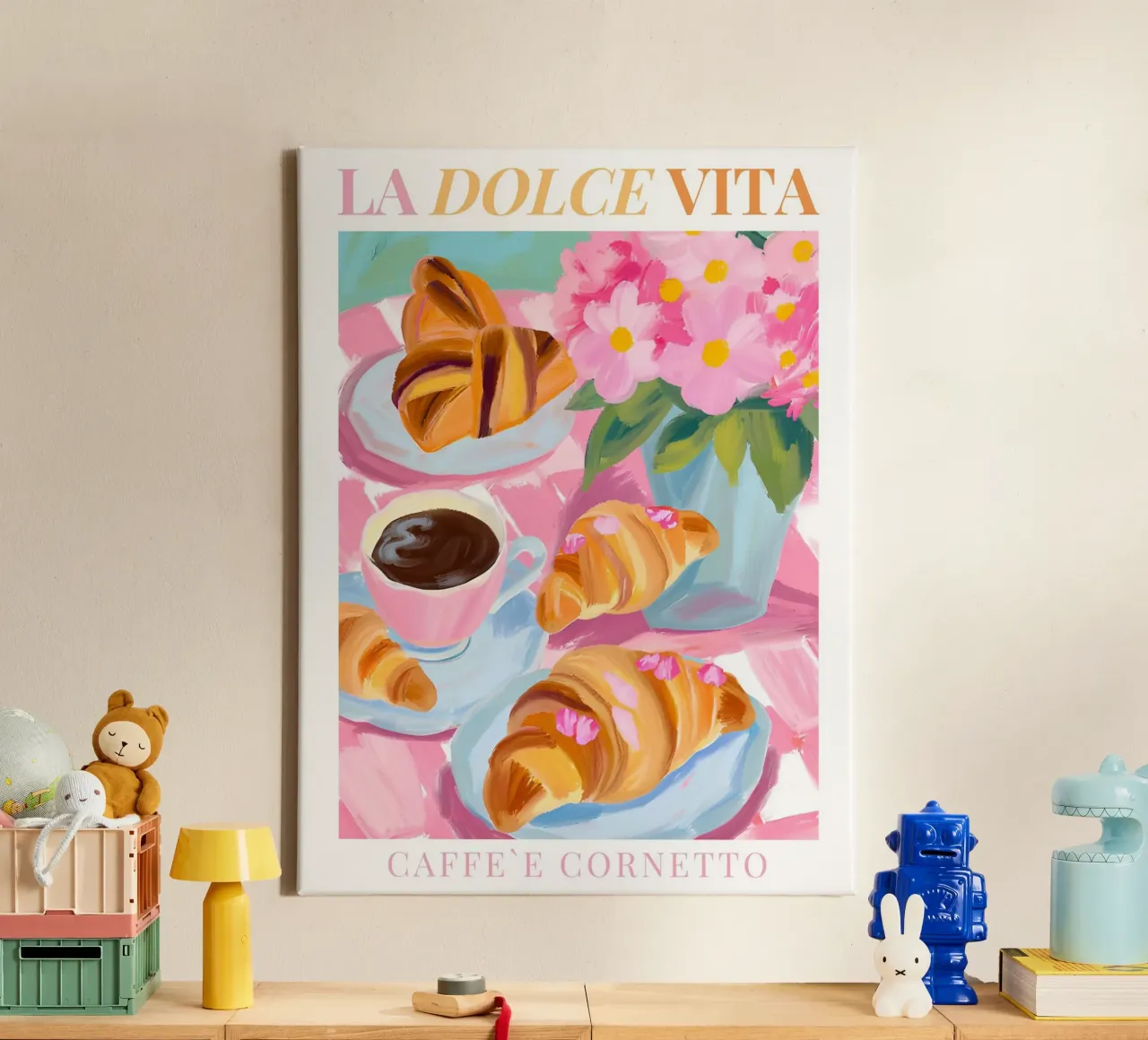 Koffie en Espresso Italiaanse Print canvas met Baklijst van Bella Studio