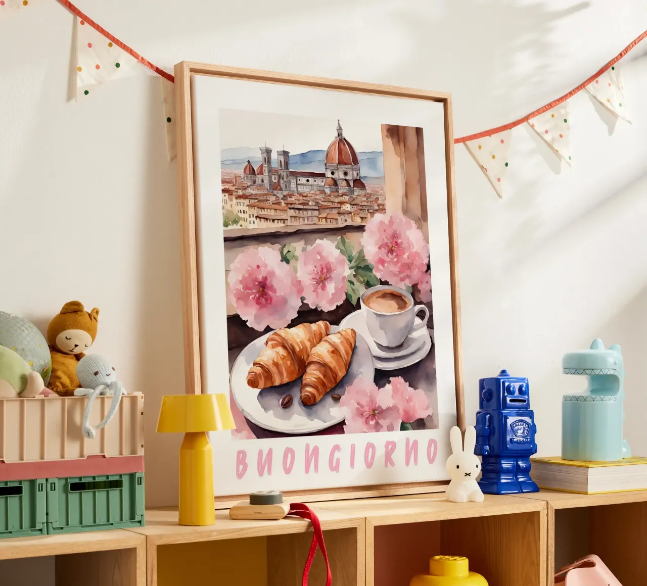 Firenze Italië Ontbijt Print canvas met Baklijst van Bella Studio