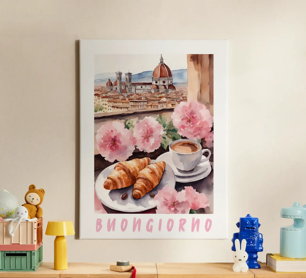 Firenze Italië Ontbijt Print canvas met Baklijst van Bella Studio