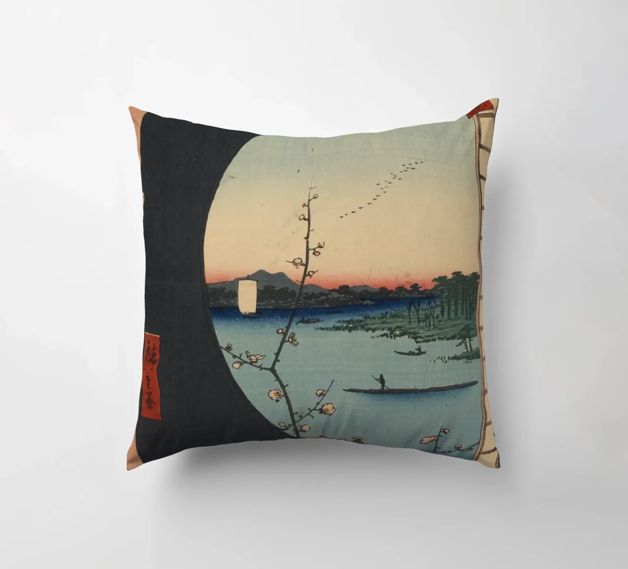 One Hundred Famous Views of Edo View from Massaki of Suijin decorative cushion by William Store