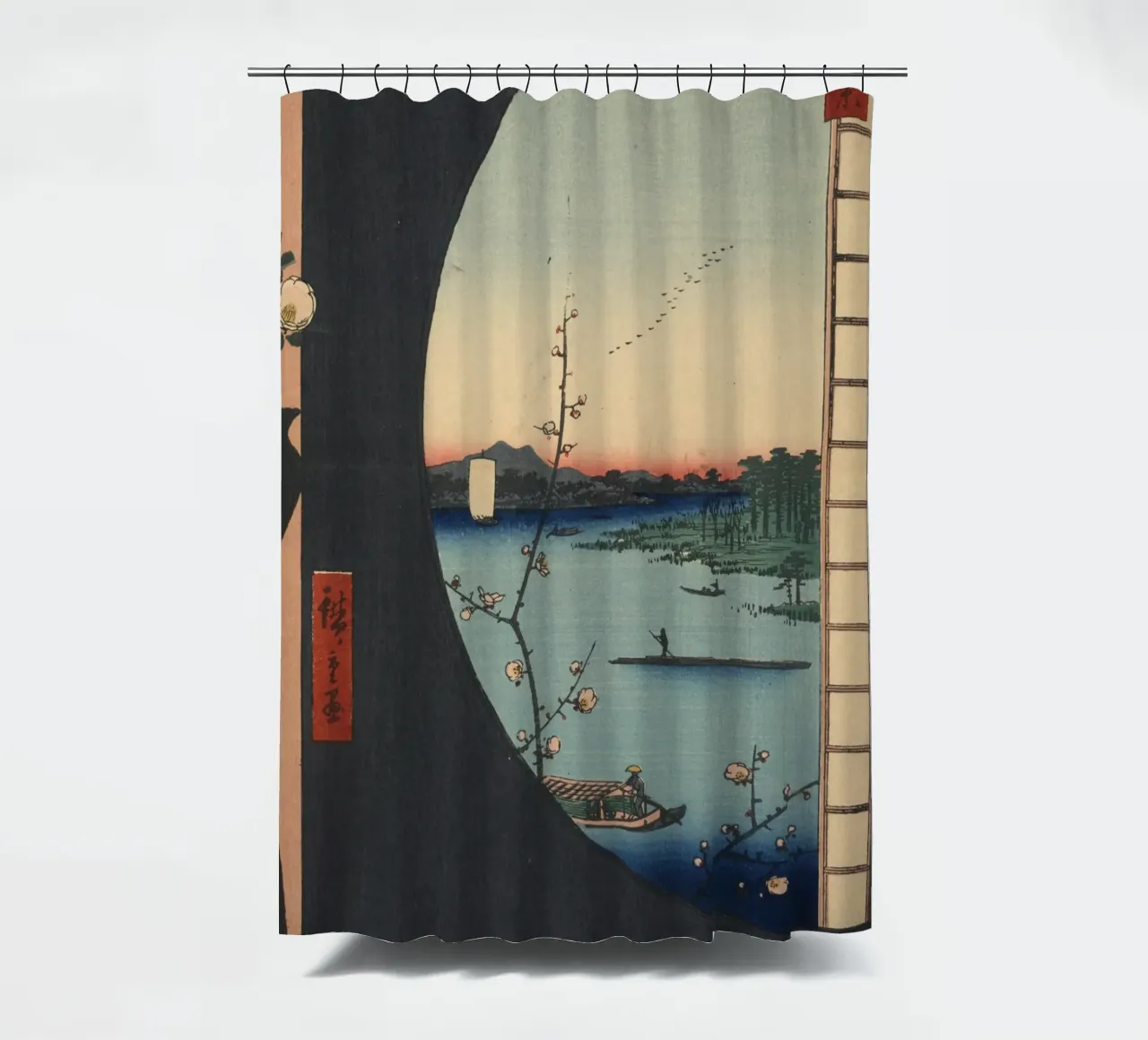 One Hundred Famous Views of Edo View from Massaki of Suijin shower curtain by William Store