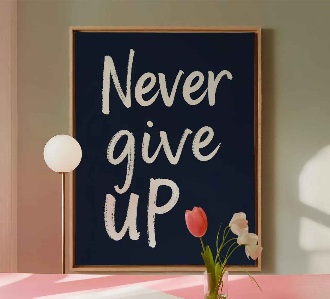 Geef nooit op canvas met Baklijst van inspirational quote