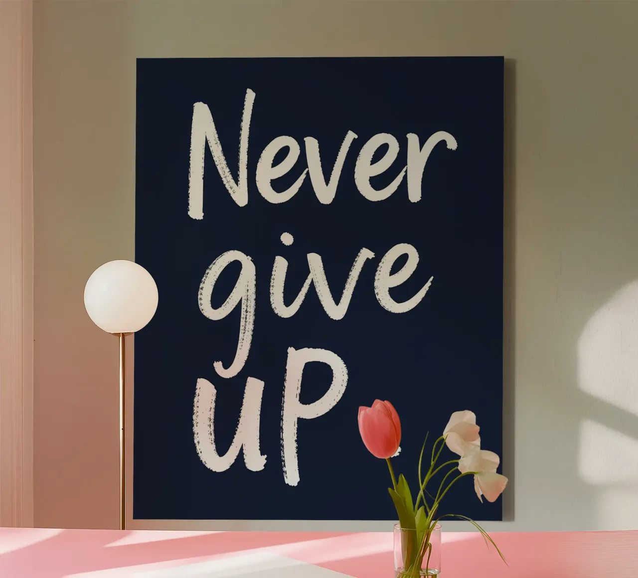 Geef nooit op canvas met Baklijst van inspirational quote